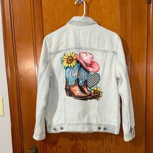 Old Navy Light Blue Jean Jacket with Cowgirl Design